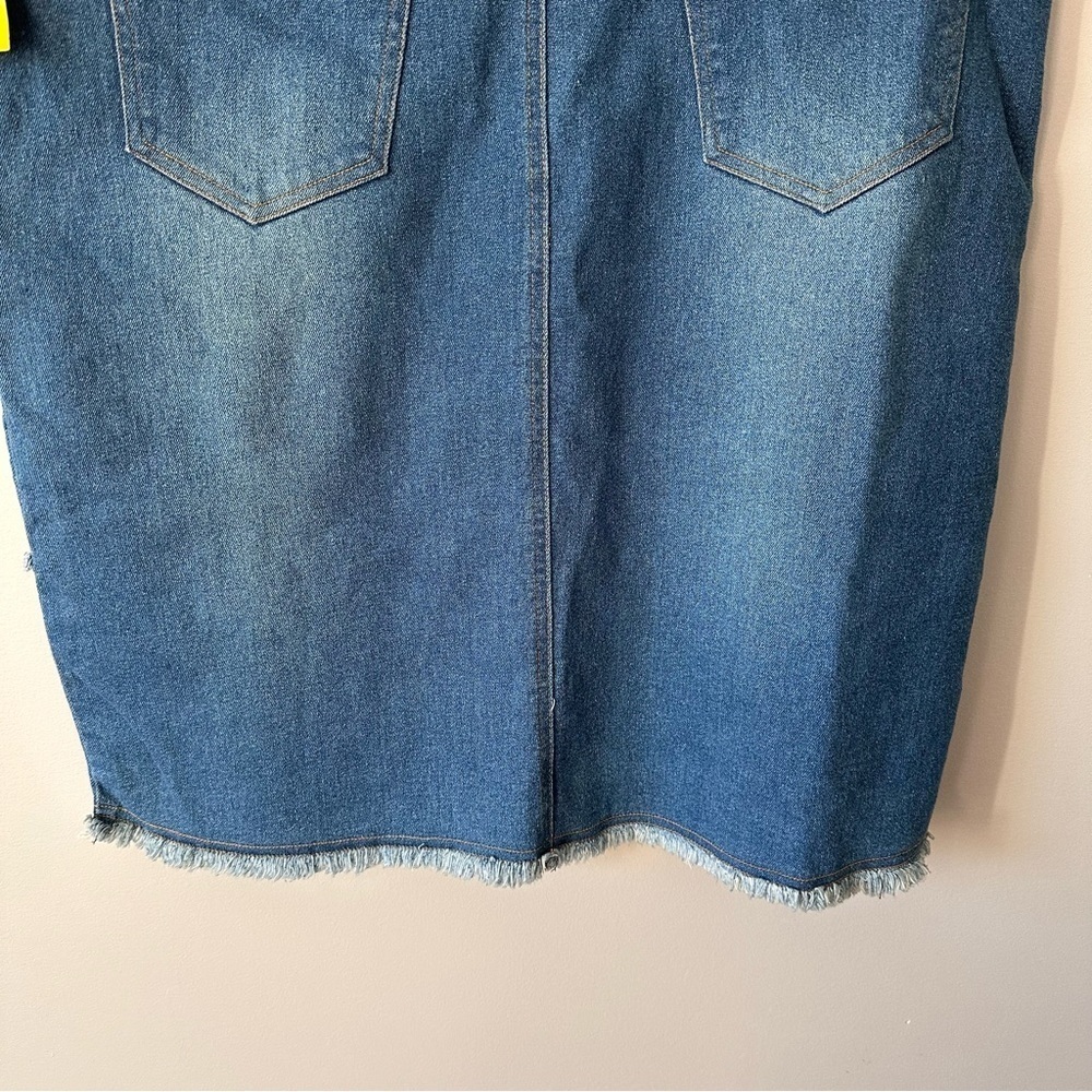 Y2K Ultra Pink Vintage Deadstock NWT Denim Skirt Frayed Hem Chevron Raw Edge - Picture 6 of 16
